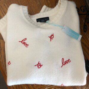 Cynthia Rowley Off White Sweater Love XO Embroidered Long Sleeve NWT 1X